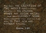 Romans 1:20 - For since the creation of the world God's invisible qualities--his eternal power and divine nature--have been clearly seen, being understood from what has been made, so that men are without excuse.