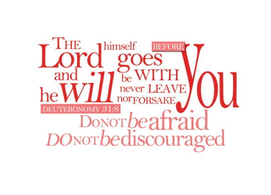 Deuteronomy 31:8 - The Lord himself goes before you and will be with you; he will never leave you nor forsake you. Do not be afraid; do not be discouraged.