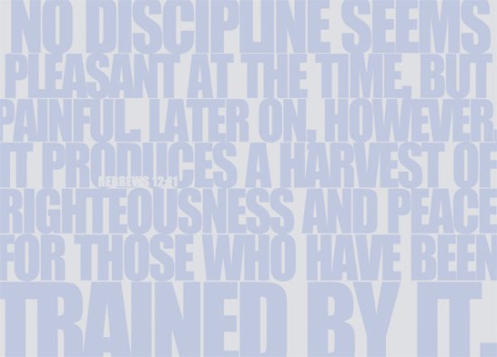 Hebrews 12:11 - No discipline seems pleasant at the time, but painful. Later on, however, it produces a harvest of righteousness and peace for those who have been trained by it.